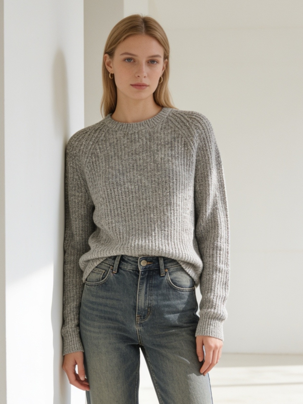 Banana Republic Gray Ribbed Knit Crewneck Sweater XS